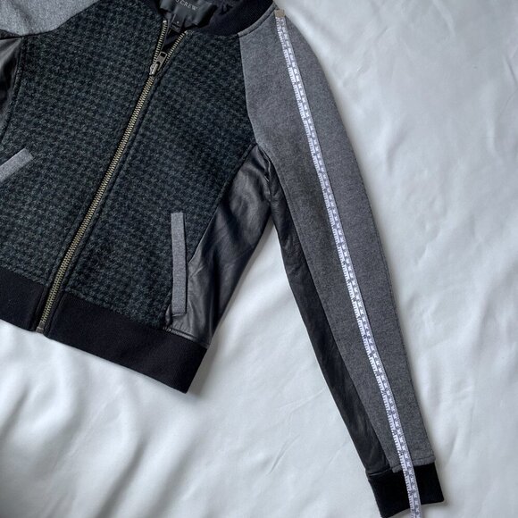 J. Crew Women Bomber Wool Mix Tweed Leather Jacket, Size 0 - Picture 14 of 14